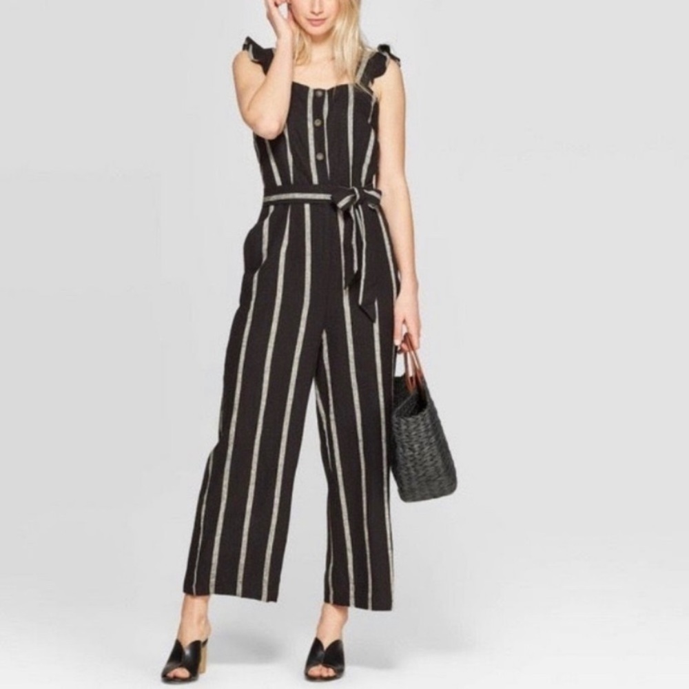Who What Wear Women's Black White Linen Blend Sleeveless Romper Jumpsuit - NWT